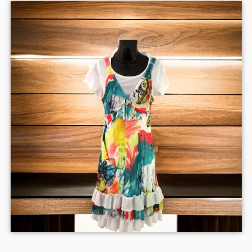 VTG-Y2K-Mesh Overlay Layered Tiered Floral dress -twofer-Sz S-coquette -EUC🌸 - Picture 4 of 13